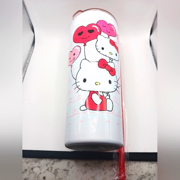 Hello Kitty Other - Hello Kitty Stainless Steel Double Wall Tumbler With Straw Heart + Balloons New